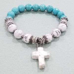 Feel Good™ - 8” Elastic - Crown Muse Bracelet - Turquoise & White Malachite